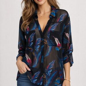 Express Women's Sheer Feather Print Blouse size L